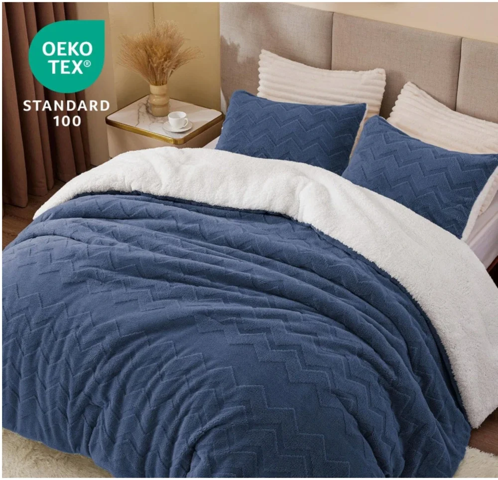 BEDELITE Fluffy Queen Comforter Set - Super Soft Sherpa Navy Comforter *NEW*